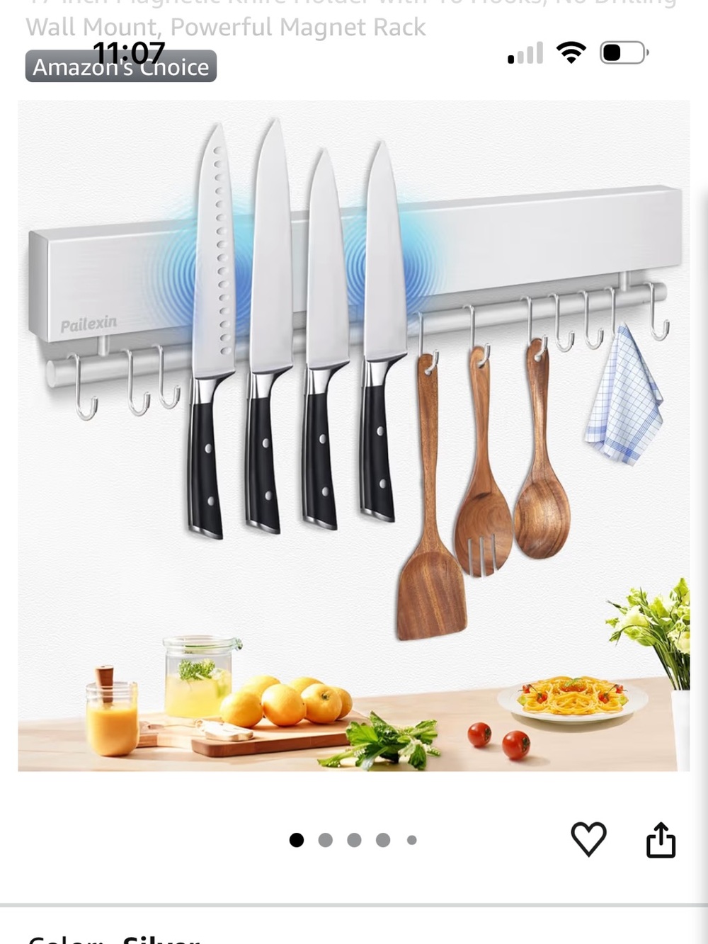 2 Brand New in Box 17 in Magnetic Knife Holder Rack - Both Silver with 10 hooks